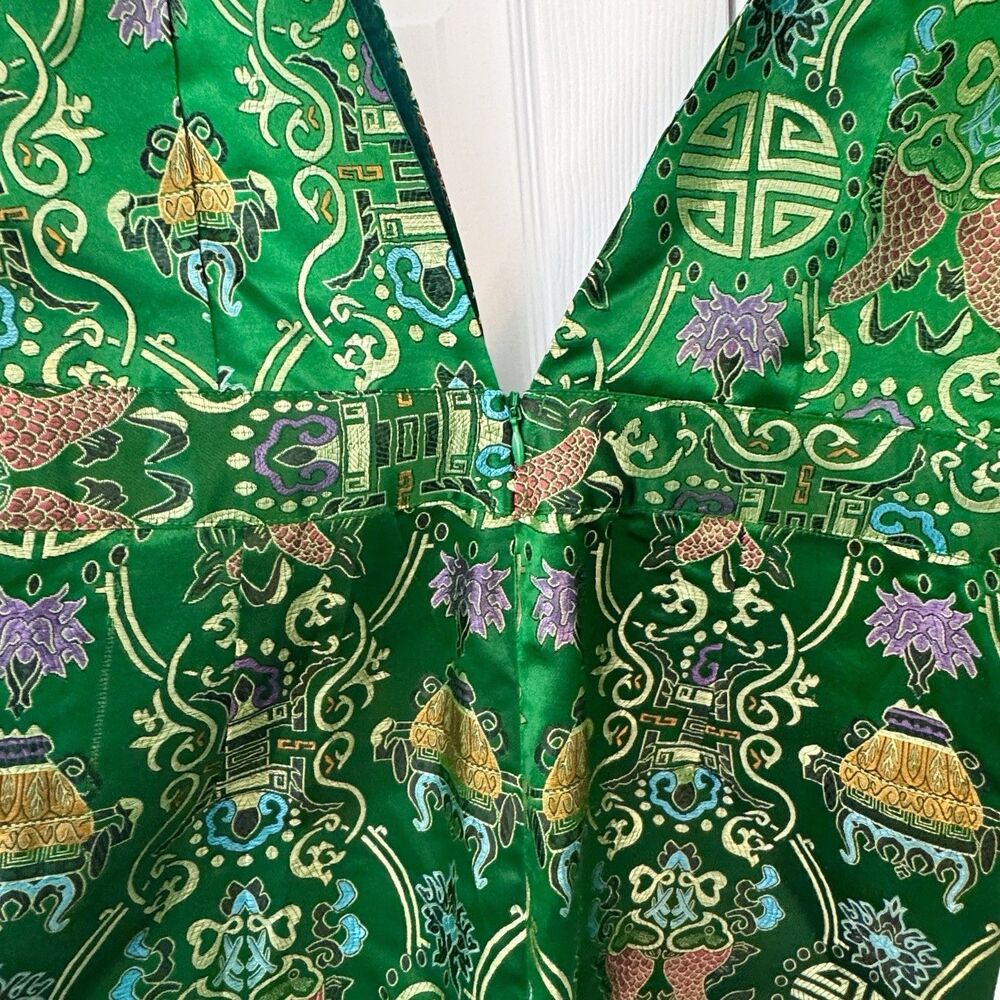 Rare Mad Alma Green Satin Jumpsuit Deep Plunge Neck Boho Resort Festival Large - Picture 7 of 10